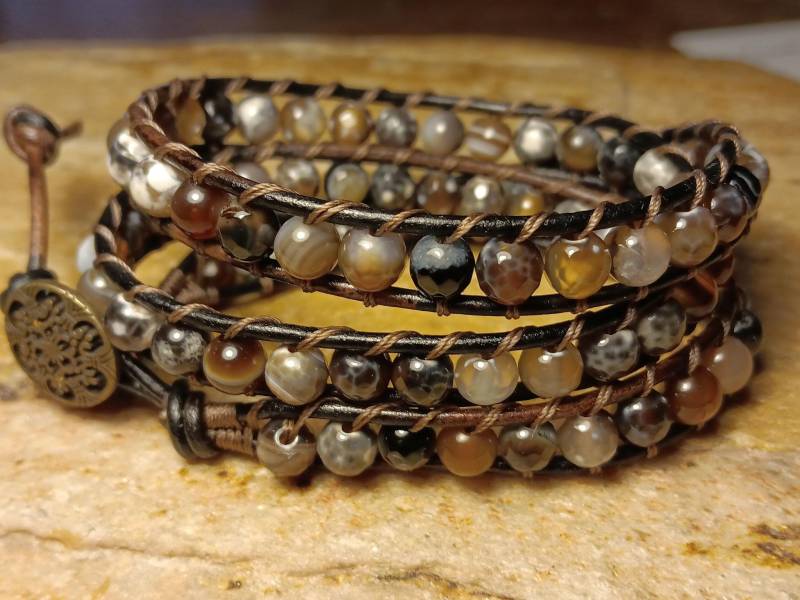 Achat - Lederwickelarmband, Boho Wrap, Boho, Herren Oder Damen von 3dogsdesign