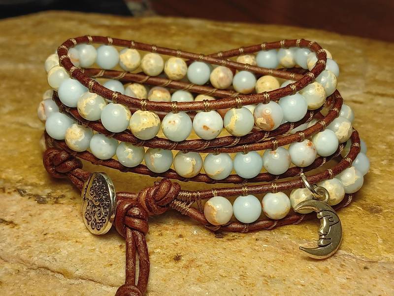 Imperial Jaspis - Lederwickelarmband, Boho Wrap, Boho, Herren Oder Damen von 3dogsdesign