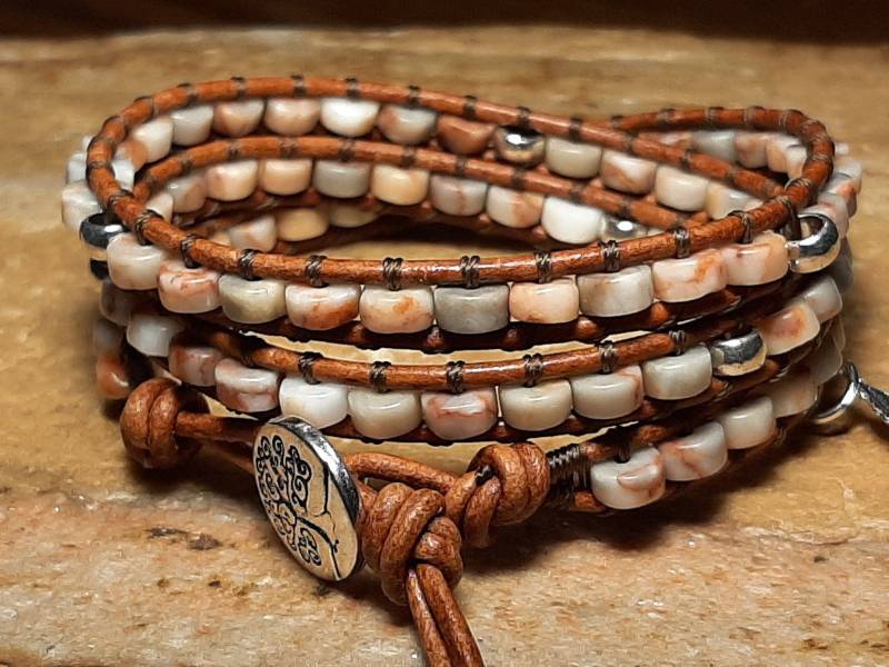 Jasper - Leder Wrap Perlen Armband, Boho Wrap, Boho, Mens Or Womans von 3dogsdesign