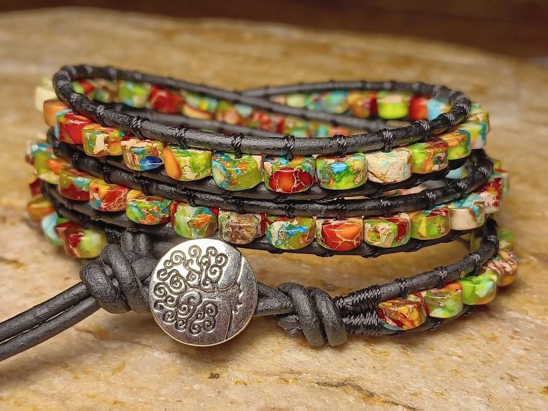 Jasper - Lederwickelarmband, Boho Wrap, Boho, Herren Oder Damen von 3dogsdesign