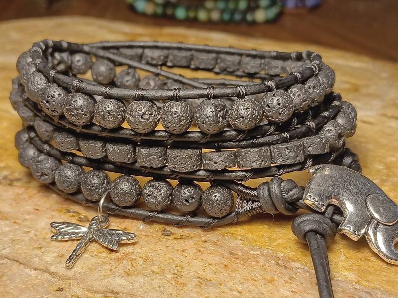 Lava - Wickelarmband Aus Leder Mit Perlen, Boho Wrap, Boho, Herren Oder Damen von 3dogsdesign