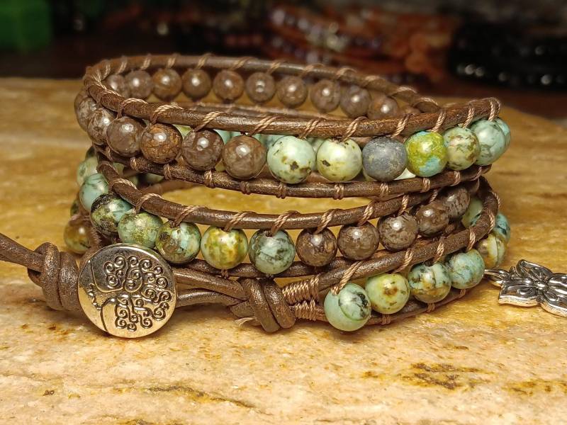 Multi Edelstein - Leder Wickelarmband, Boho Wrap, Boho, Herren Oder Damen von 3dogsdesign