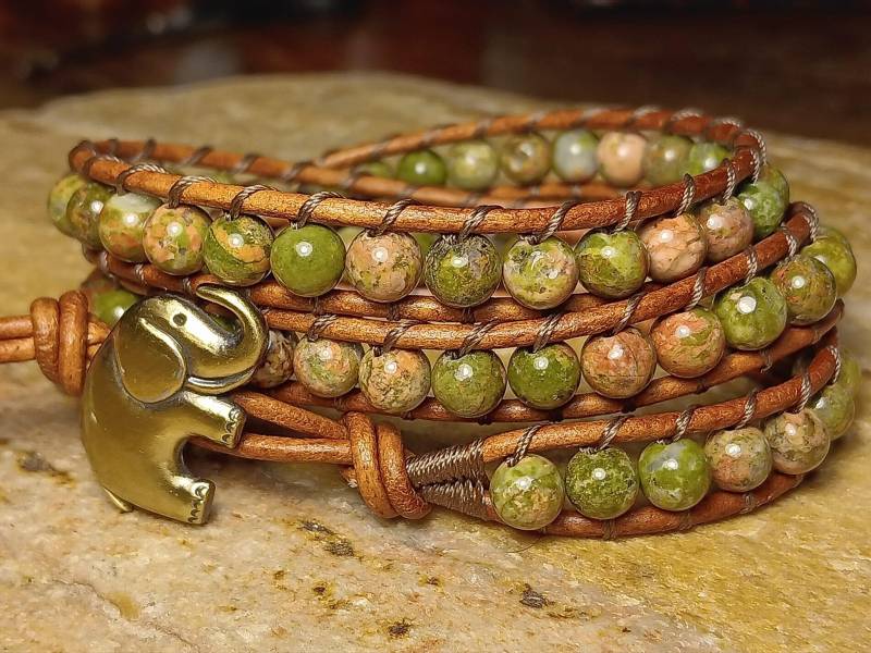 Unikite - Leder Wickelarmband Mit Perlen, Boho Wrap, Boho, Herren Oder Damen von 3dogsdesign