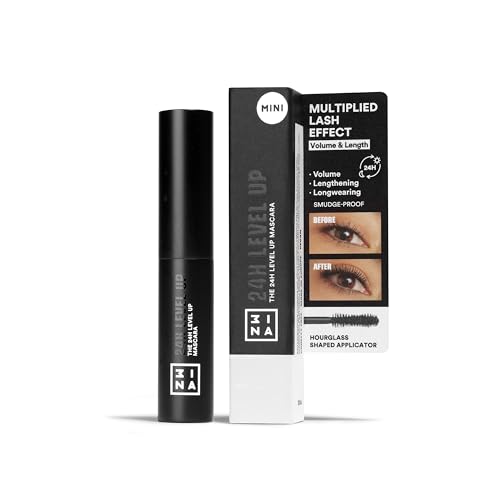 3INA MAKEUP - The 24H Level Up Mascara 900 (mini) - Schwarz Wimperntusche Lange Wimpern - Volume Länge Kurve Mascara - Wimperntusche für Empfindliche Augen - Reisegröße - Vegan - Cruelty Free von 3ina