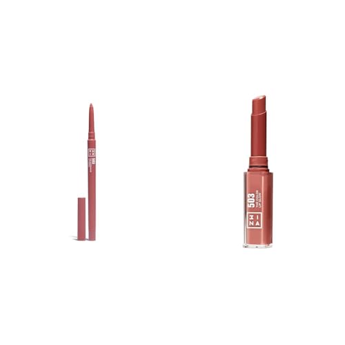 3INA MAKEUP - The Automatic Lip Pencil 503 + The Color Lip Glow 503 - Nackt Lippenkonturenstift Wasserfest + Nude-Rosé Glowy Saftige LippenStift mit Vitamin E - Vegan - Cruelty Free von 3ina