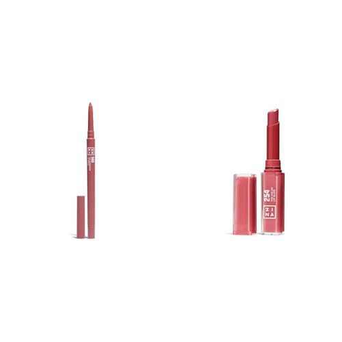 3INA MAKEUP - The Automatic Lip Pencil 503 +The Color Lip Glow 254 - Nackt Lippenkonturenstift Wasserfest + Dunkelrosa Nackt Glowy Saftige Lippen-Stift - Vegan - Cruelty Free von 3ina