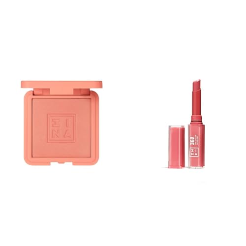 3INA MAKEUP - The Blush 212 + The Color Lip Glow 362 - Powder Blush mit Seidigem Finish Blush Puder - Lippenstift mit Vitamin E für Lippen zu Nähren - Vegan - Cruelty Free von 3ina