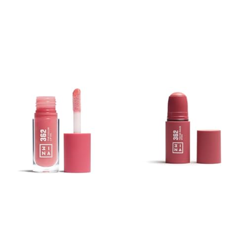 3INA MAKEUP - The Color Lip Oil + The No - Rules Stick 362- Rosa Lip Gloss mit Hyaluronsäure + Hautfarbe Blush Stick für Augen Lippen Wangen mit Hyaluronsäure - Vegan - Cruelty Free von 3ina