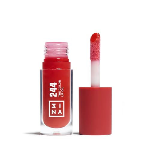 3INA MAKEUP - The Color Lip Oil 244 - Rot Lip Gloss mit Hyaluronsäure - 24h Feuchtigkeit Lip Balm für Trockene Lippen - Hochglänzende Lippenöl - Volumengebende Lippenstift - Vegan - Cruelty Free von 3ina