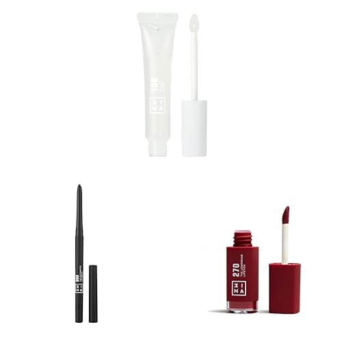 3INA MAKEUP - The Lip Gloss 100 + The Automatic Lip Pencil 900 + The Longwear Lipstick 270 - Spiegel-Effekt - Schwarz Lippenkonturenstift Wasserfest - Dunkelrot Lippenstift - Vegan - Cruelty Free von 3ina