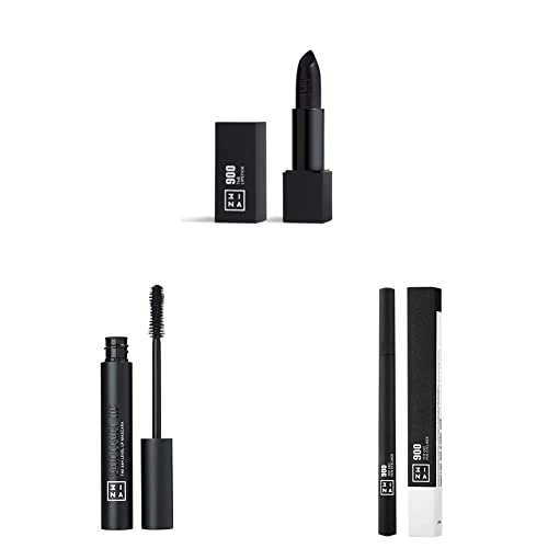 3INA MAKEUP - Vegan - Cruelty Free - Schwarz Makeup set - The Lipstick 900 + The 24h Pen Eyeliner 900 + The 24h Level Up Mascara 900 - Lippenstift Schwarz + eyeliner schwarz + mascara schwarz von 3ina