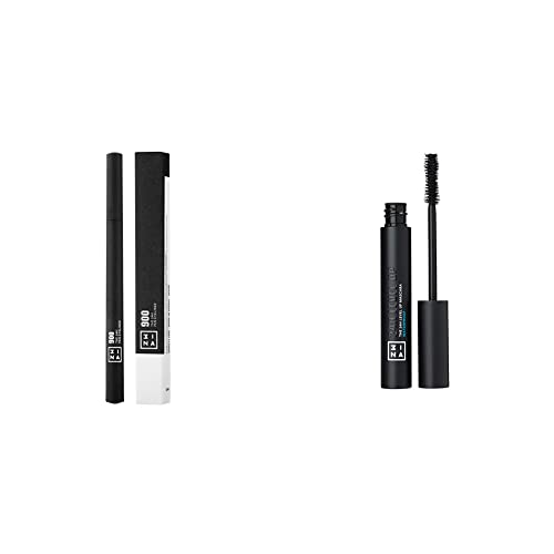 3INA MAKEUP - Vegan - Cruelty Free - The 24h Pen Eyeliner and The 24h Level Up Mascara Waterproof - Flüssiger Filz-Eyeliner Wasserfest Schwarz und Wimperntusche Wasserfest - Länge und Volumen von 3ina