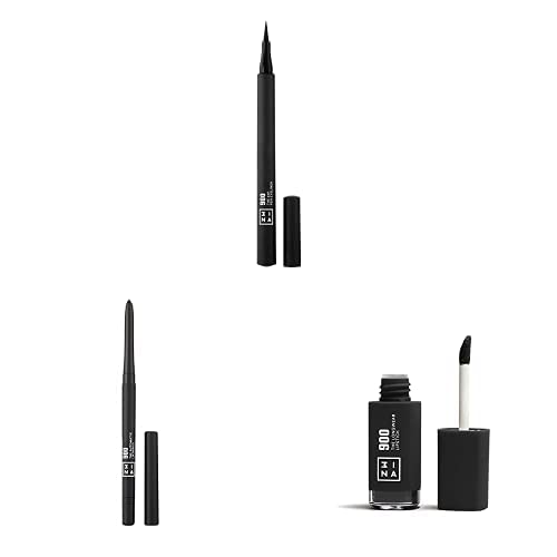 3INA MAKEUP - Vegan - The 24h Pen Eyeliner 900 + The Automatic Lip Pencil 900 + The Longwear Lipstick 900 - Eyelinerstift - Lippenkonturenstift - Hochpigmentierter, matter Lippenstift - Makeup Set von 3ina