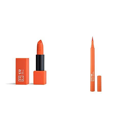 3INA MAKEUP - Vegan - The Orange Kit - The Lipstick 172 + The Color Pen Eyeliner 188 - Lippenstift Matt - Filz-Eyeliner - Orange Flüssiger Eyeliner - Mattes Finish - Cruelty Free von 3ina