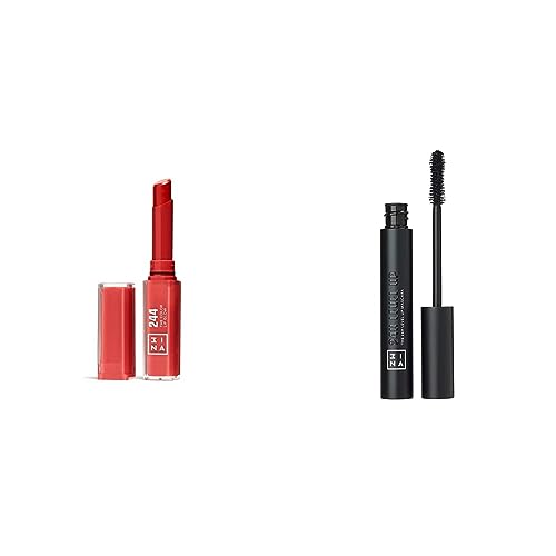 3ina Makeup - The Color Lip Glow 244 + The 24H Level Up Mascara 900 - Rot Lippenstift & Schwarz Wimperntusche für Empfindliche Augen und Lippen - Vegan - Cruelty Free von 3ina