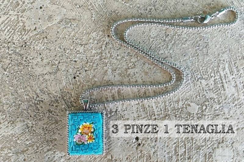 Blumenanhänger - Halskette Mit Anhänger Aus Mikromosaik, Stahl von 3pinze1tenaglia