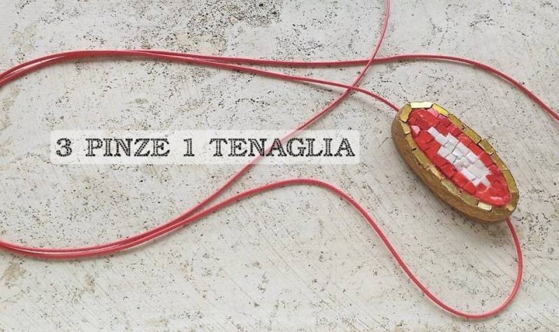 Ovaler Anhänger - Verstellbare Stoffkette Mit Holzanhänger, Mosaik, Emaille, Gold von 3pinze1tenaglia