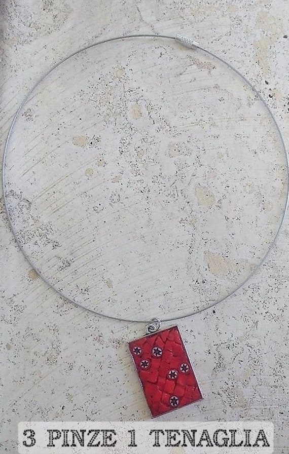 Roter Anhänger - Rundhalskette Mit Aus Mosaik, Stahl, Murrine Roter Anhänger - Rundhalskette Mit Aus Mosaik, Stahl, Murrine von 3pinze1tenaglia