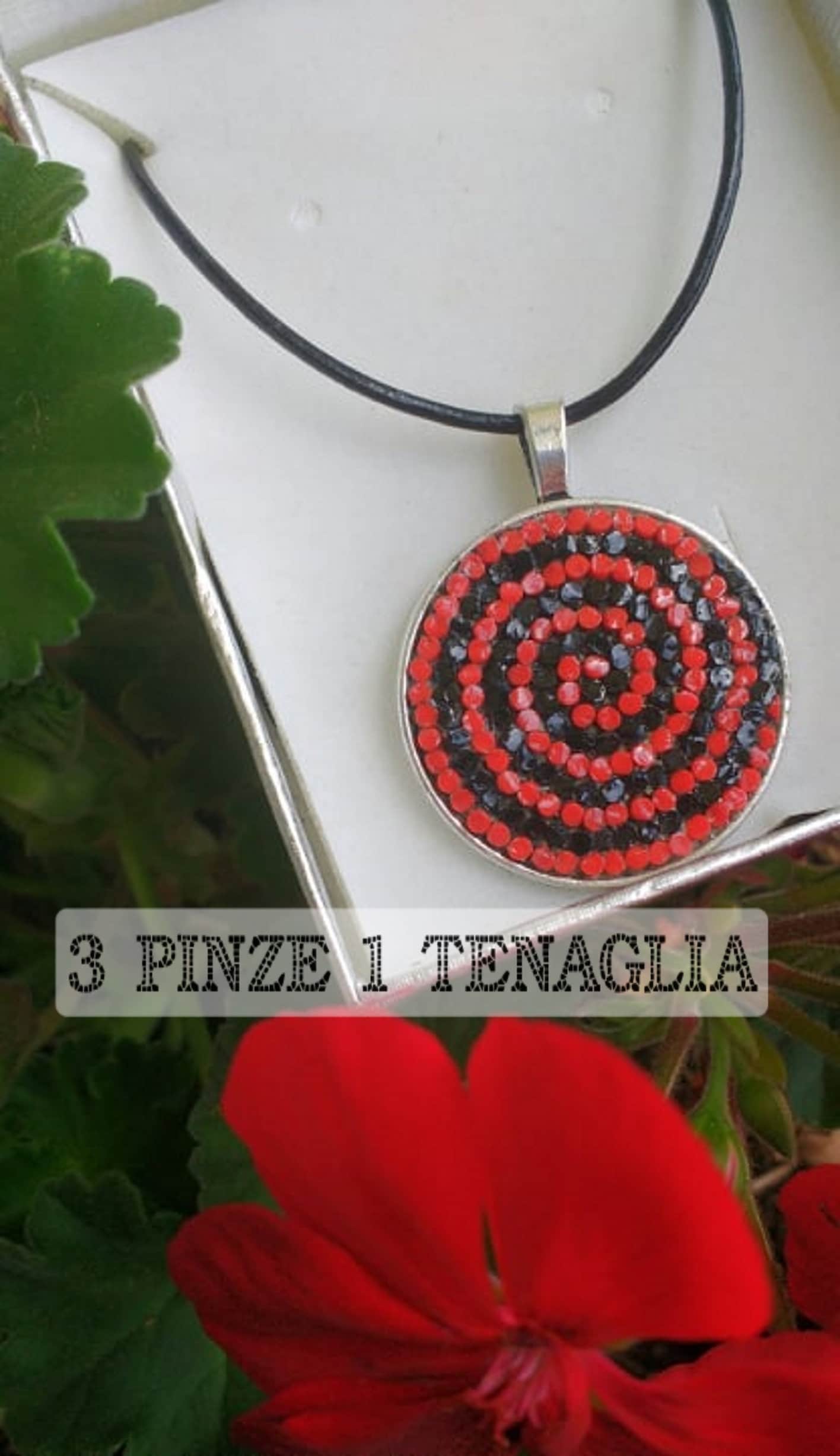 Spiralanhänger - Schwarze Lederkette Mit Mikromosaik-Anhänger, Stahl, Für Sie Und Ihn von 3pinze1tenaglia