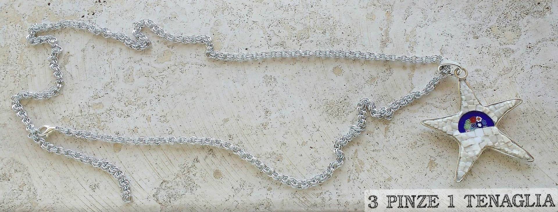 Sternanhänger - Lange Halskette Mit Stahlanhänger, Mosaik, Marmor, Murrina von 3pinze1tenaglia
