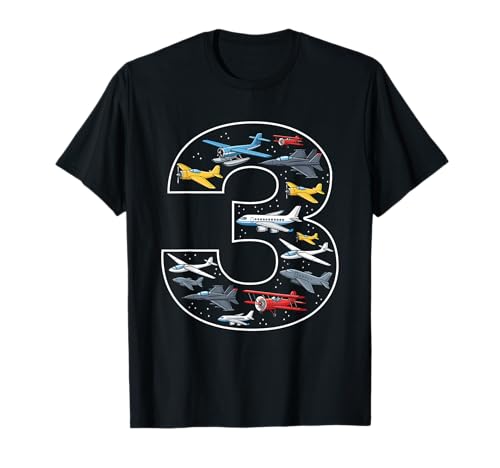 3. Geburtstag 3 Jahre alt Flugzeug Jungen Mädchen Luftfahrt T-Shirt von 3rd Birthday 3 Year Old Airplane Boys Girls