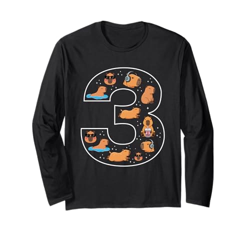 3. Geburtstag 3 Jahre alt Capybara Jungen Mädchen Tier Langarmshirt von 3rd Birthday 3 Year Old Capybara Boys Girls