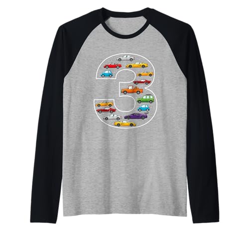 3. Geburtstag 3 Jahre alte Autos Jungen Mädchen Rennen Raglan von 3rd Birthday 3 Year Old Cars Boys Girls