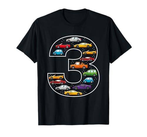 3. Geburtstag 3 Jahre alte Autos Jungen Mädchen Rennen T-Shirt von 3rd Birthday 3 Year Old Cars Boys Girls