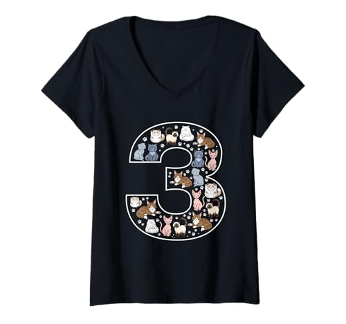 Damen 3. Geburtstag 3 Jahre alte Katzen Jungen Mädchen Katze Kätzchen T-Shirt mit V-Ausschnitt von 3rd Birthday 3 Year Old Cats Boys Girls
