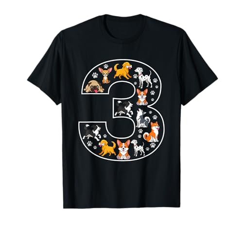 3. Geburtstag 3 Jahre alte Hunde Jungen Mädchen Welpen T-Shirt von 3rd Birthday 3 Year Old Dogs Boys Girls