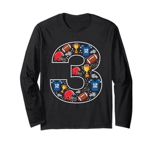 3. Geburtstag American Football 3 Jahre alt Mädchen Jungen Langarmshirt von 3rd Birthday American Football 3 Year Old