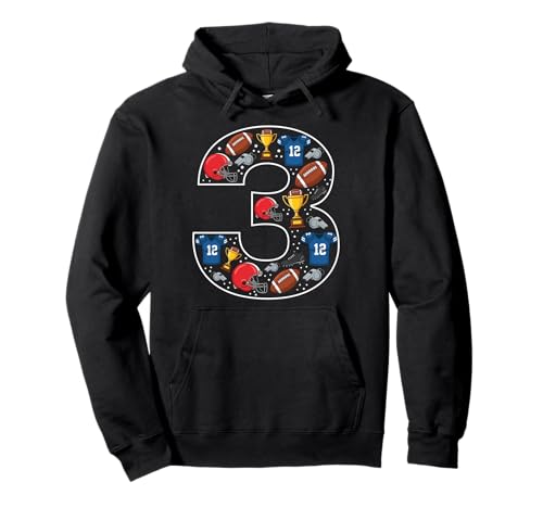 3. Geburtstag American Football 3 Jahre alt Mädchen Jungen Pullover Hoodie von 3rd Birthday American Football 3 Year Old