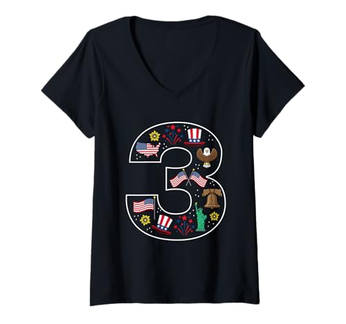 Damen 3. Geburtstag Amerikanische USA-Flagge 3 Jahre alt T-Shirt mit V-Ausschnitt Damen 3. Geburtstag Amerikanische USA-Flagge 3 Jahre alt T-Shirt mit V-Ausschnitt von 3rd Birthday American United States 3 Year Old USA