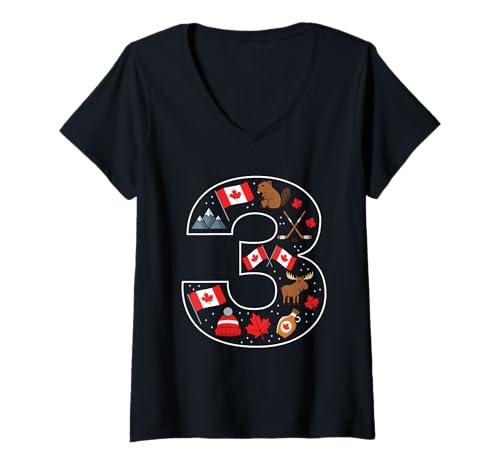 Damen 3. Geburtstag Kanadische Kultur 3 Jahre alte Kanada-Flagge T-Shirt mit V-Ausschnitt Damen 3. Geburtstag Kanadische Kultur 3 Jahre alte Kanada-Flagge T-Shirt mit V-Ausschnitt von 3rd Birthday Canadian Culture 3 Year Old Canada