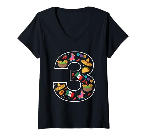 Damen Mexikanische Kultur 3 Jahre alte Mexiko-Flagge zum 3. Geburtstag T-Shirt mit V-Ausschnitt Damen Mexikanische Kultur 3 Jahre alte Mexiko-Flagge zum 3. Geburtstag T-Shirt mit V-Ausschnitt von 3rd Birthday Mexican Culture 3 Year Old Mexico