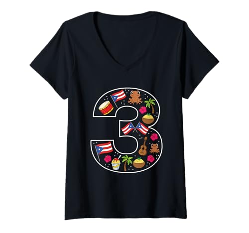 Damen Puerto Rico-Flagge zum 3. Geburtstag, Puerto Rico, 3 Jahre alt T-Shirt mit V-Ausschnitt Damen Puerto Rico-Flagge zum 3. Geburtstag, Puerto Rico, 3 Jahre alt T-Shirt mit V-Ausschnitt von 3rd Birthday Puerto Rican 3 Year Old Puerto Rico