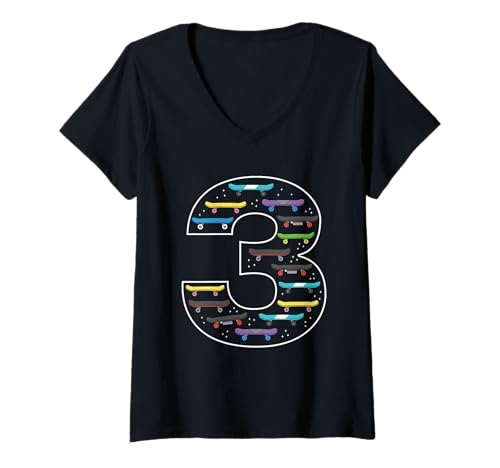 Damen 3. Geburtstag Skateboarding 3 Jahre alt Skater Skate T-Shirt mit V-Ausschnitt Damen 3. Geburtstag Skateboarding 3 Jahre alt Skater Skate T-Shirt mit V-Ausschnitt von 3rd Birthday Skateboarding 3 Year Old Skater Skate