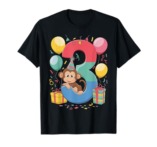 Affe 3. Geburtstag Junge Mädchen 3 Jahre alt dritte drei Affe T-Shirt von 3rd Girls, Boys Monkey 3 Birthday