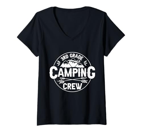 Damen Lustige Spiele am ersten Schultag der Camping-Crew der dritten Klasse T-Shirt mit V-Ausschnitt von 3rd Grade Camping Teacher Student Back To School