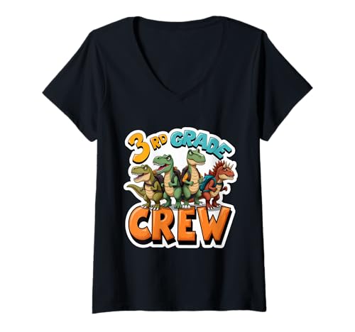 Damen 3. Klasse Crew Dinosaurier Lover T-Rex Dino Back To School T-Shirt mit V-Ausschnitt Damen 3. Klasse Crew Dinosaurier Lover T-Rex Dino Back To School T-Shirt mit V-Ausschnitt von 3rd Grade Crew Dinosaur Lover T-rex Dino Products