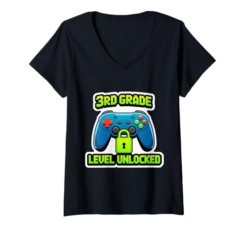Damen 3. Klasse freigeschalteter Gamer Gaming Videospiel-Controller T-Shirt mit V-Ausschnitt Damen 3. Klasse freigeschalteter Gamer Gaming Videospiel-Controller T-Shirt mit V-Ausschnitt von 3rd Grade Level Unlocked Gamer Gaming Products