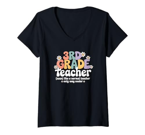 Damen Groovy 3rd Grade Teacher Grundschule Back to School T-Shirt mit V-Ausschnitt Damen Groovy 3rd Grade Teacher Grundschule Back to School T-Shirt mit V-Ausschnitt von 3rd Grade Teacher Apparel for Women & Men