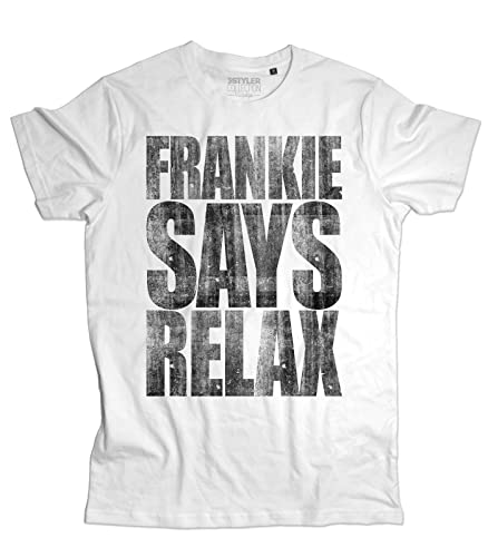 3styler Frankie Says Relax Herren T-Shirt - Funny Music Shirt - Vintage Linie - Bio-Baumwolle 140 g/m², Weiß, Large von 3styler