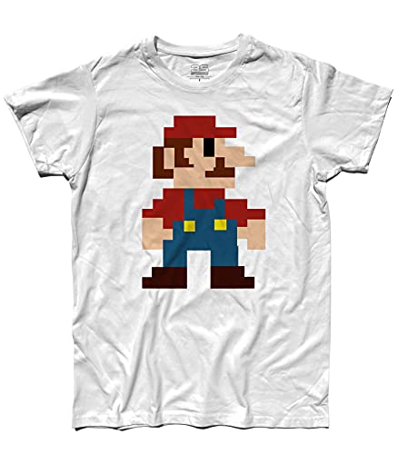 3styler T-Shirt Herren Mario - Pixel Version - Linie Classic - 100% Baumwolle 185 g/m², Weiß, Medium von 3styler