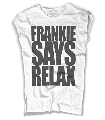 3styler T-Shirt für Damen, Weiß, Frankie Says Relax, Linie Collection, geflammte Baumwolle (Slub) 150 g/m², Weiß, Large von 3styler