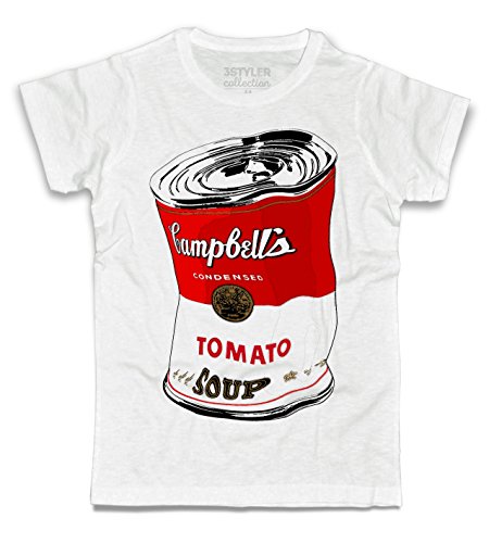 3styler T-Shirt für Herren, Weiß, Pop Art Tomato Soup Red - Andy Style - Linie Collection - Flammige Baumwolle (Slub) 150 g/m², Weiß, Medium von 3styler