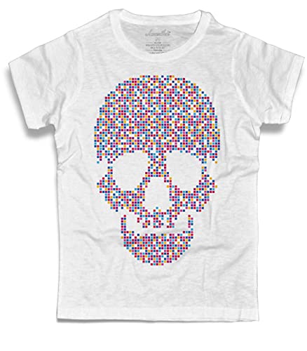 3styler T-Shirt für Herren, Weiß, Schädel Pixel Skull, Linie Amazink, geflammte Baumwolle (Slub) 150 g/m², Bianco, XXL von 3styler