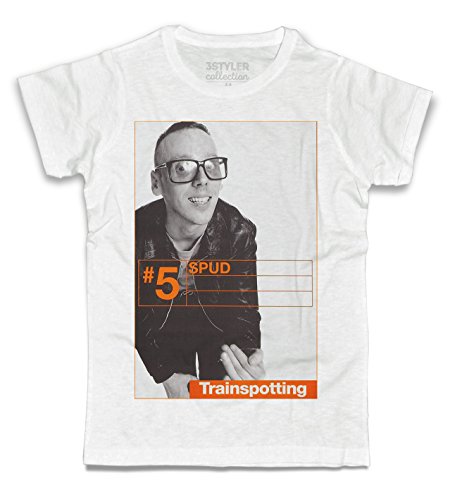 3styler T-Shirt für Herren, Weiß, Spud, Trainspotting, Linie Collection, geflammte Baumwolle (Slub), 150 g/m², Weiß, Large von 3styler