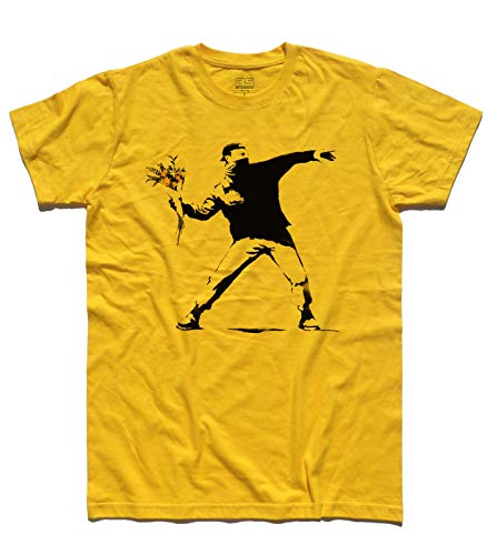 3styler T-Shirt Schläger Col Deck Von Blumen - Flower Thrower (Die Infantrie Von Blumen) - Street Art Shirt - Line Classic - 100% Baumwolle 185 Gr/Qm (M, Gelb) von 3styler