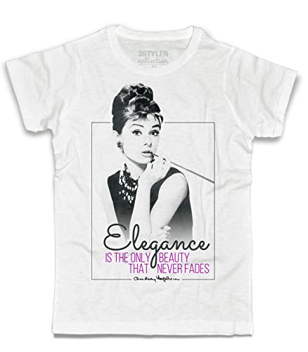 Audrey Hepburn Herren-T-Shirt, weiß, Elegance is The Only Beauty That Never Fades – Kollektion – geflammte Baumwolle (Slub) 150 g/m², Weiß, Large von 3styler